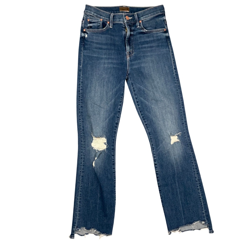 MOTHER Insider Crop Jeans Womens 25 Blue Danicing‎ On Coals Step Chew Distressed